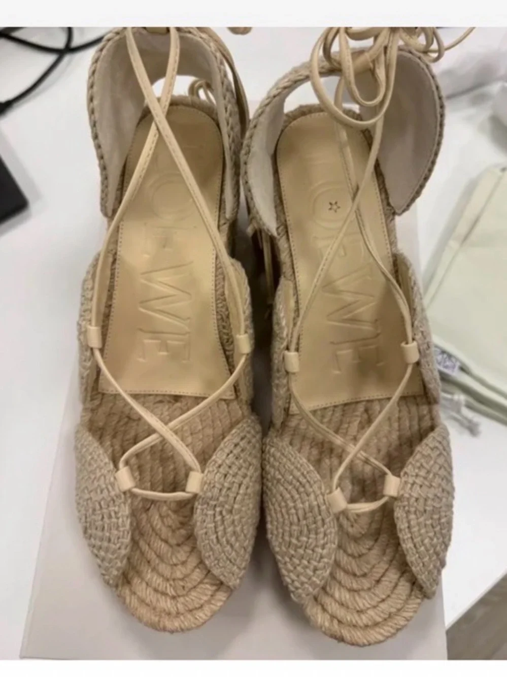 Loewe Natural Woven Lace-Up Espadrille Sandals